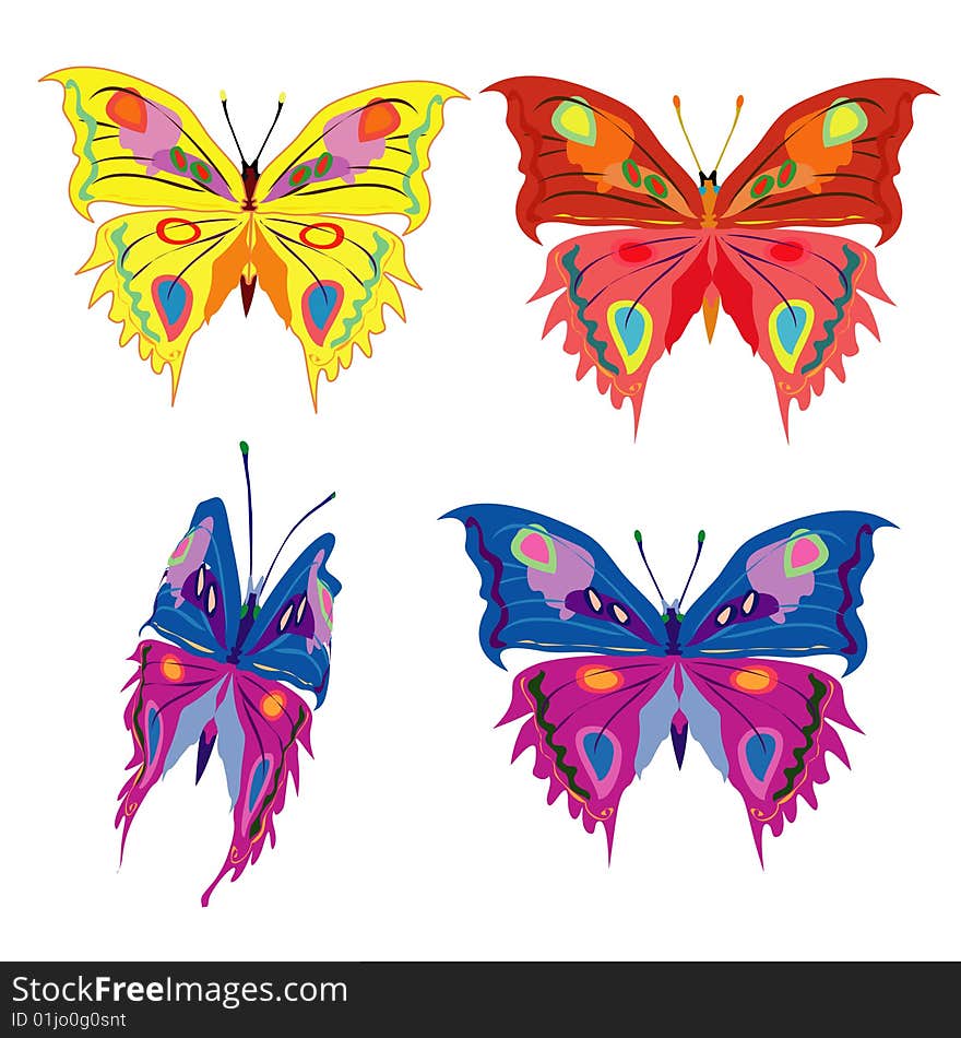 Vector illustration with four butterflies. Vector illustration with four butterflies