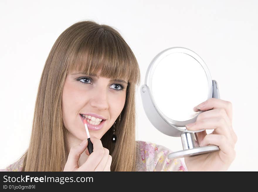 Female model with make up and mirror. Female model with make up and mirror