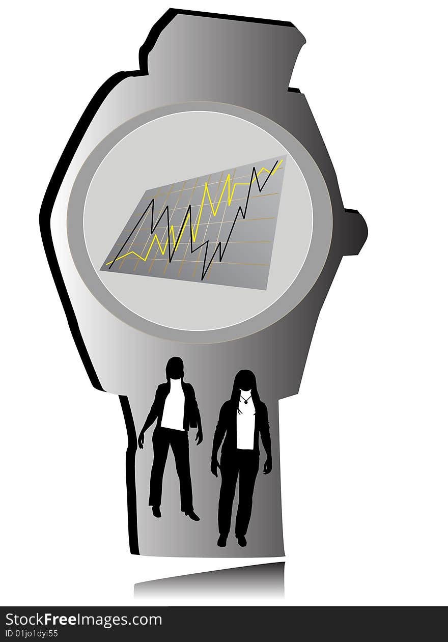 Watch with statistics and business silhouettes