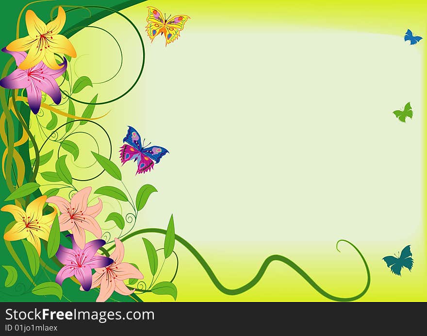 Vector illustration with flower and butterfly. Vector illustration with flower and butterfly