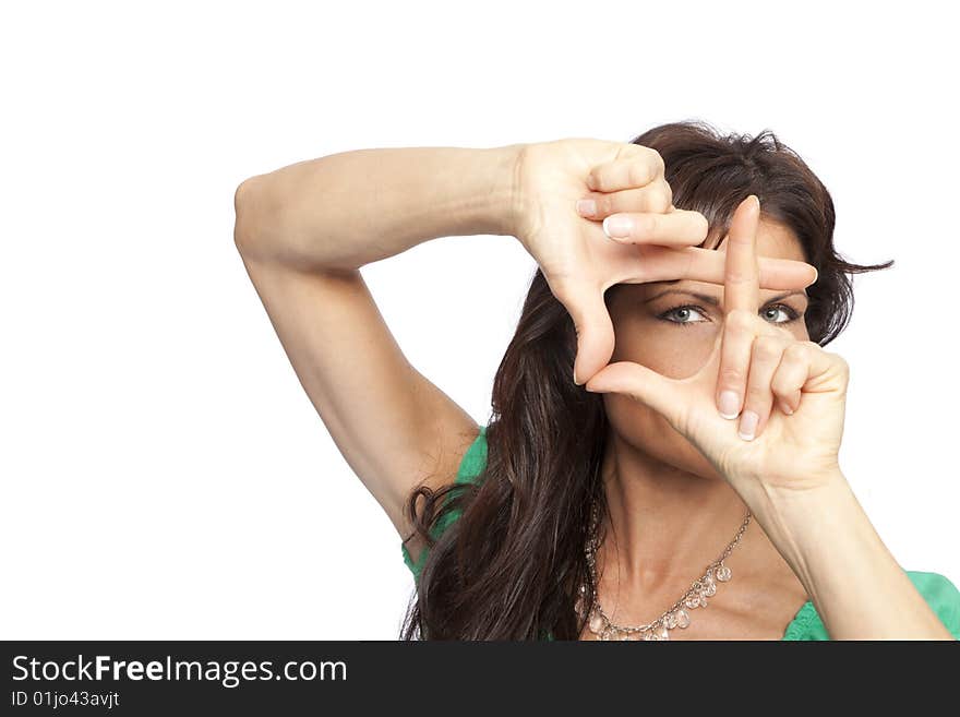 Brunette woman posing over white background