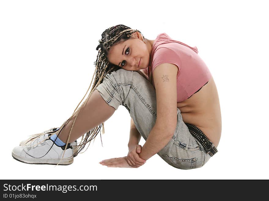 The nice girl with an ethnic dreadlocks hairdress