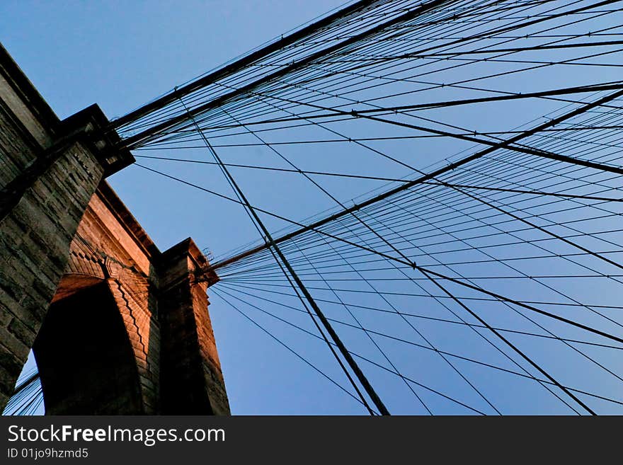 Support arch and cables on the Brooklyn Bridge. Support arch and cables on the Brooklyn Bridge.