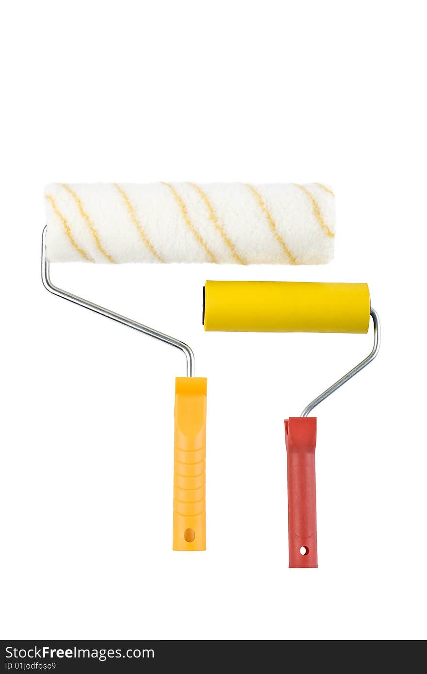 Two different paint rollers over isolated white background