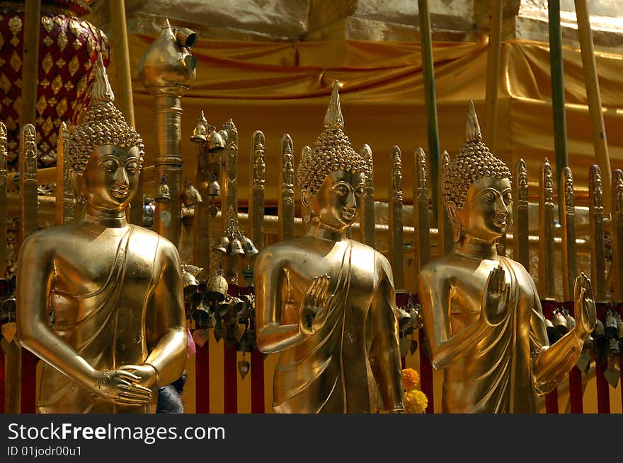 Three Golden Buddhas in row. Three Golden Buddhas in row