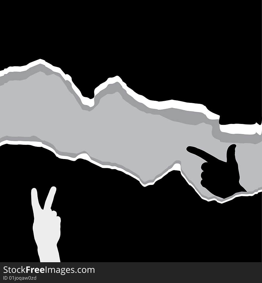 Black silhouette hand and paper, background vector