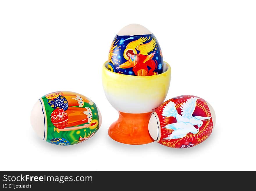 Easter eggs are photographed on a white background