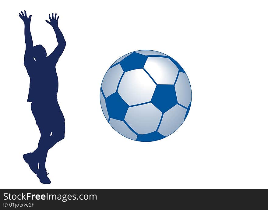 Sportsman, ball and stars on blue background, vector