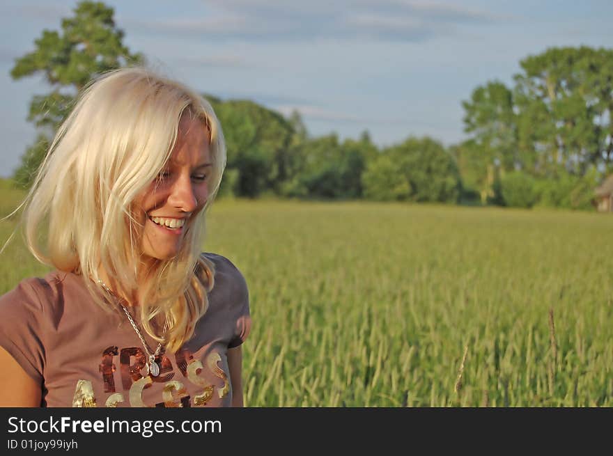 The blonde relaxing outdoor