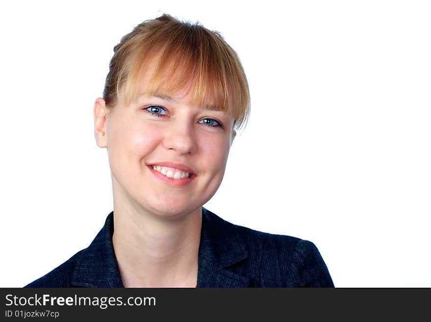 Portrait of woman on a white background in studio