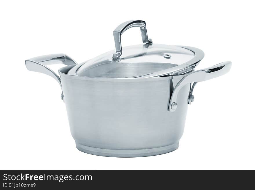 Modern steel saucepan on a white background