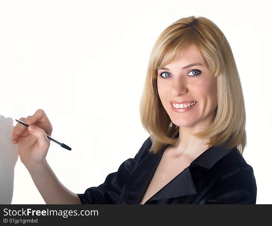 The beautiful businesswoman in a black jacket. The beautiful businesswoman in a black jacket