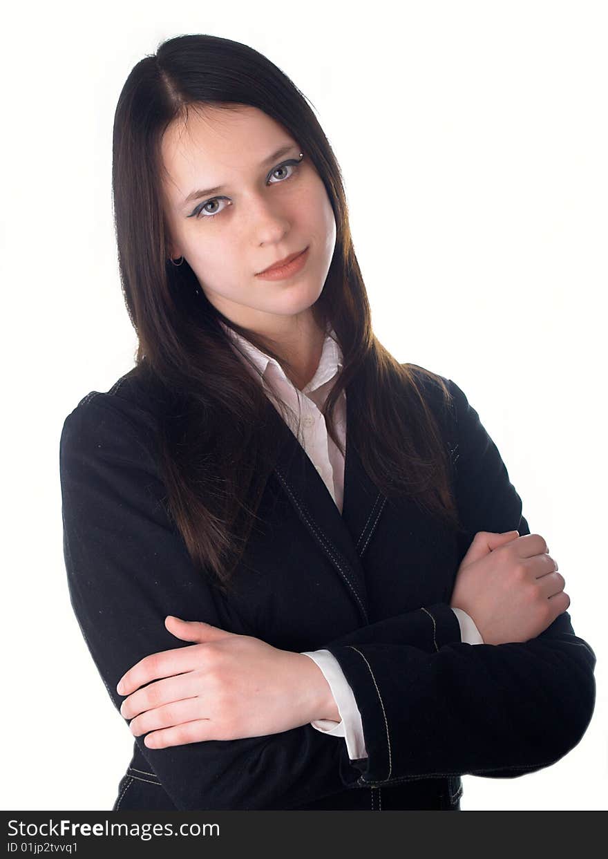 The beautiful businesswoman in a black jacket. The beautiful businesswoman in a black jacket