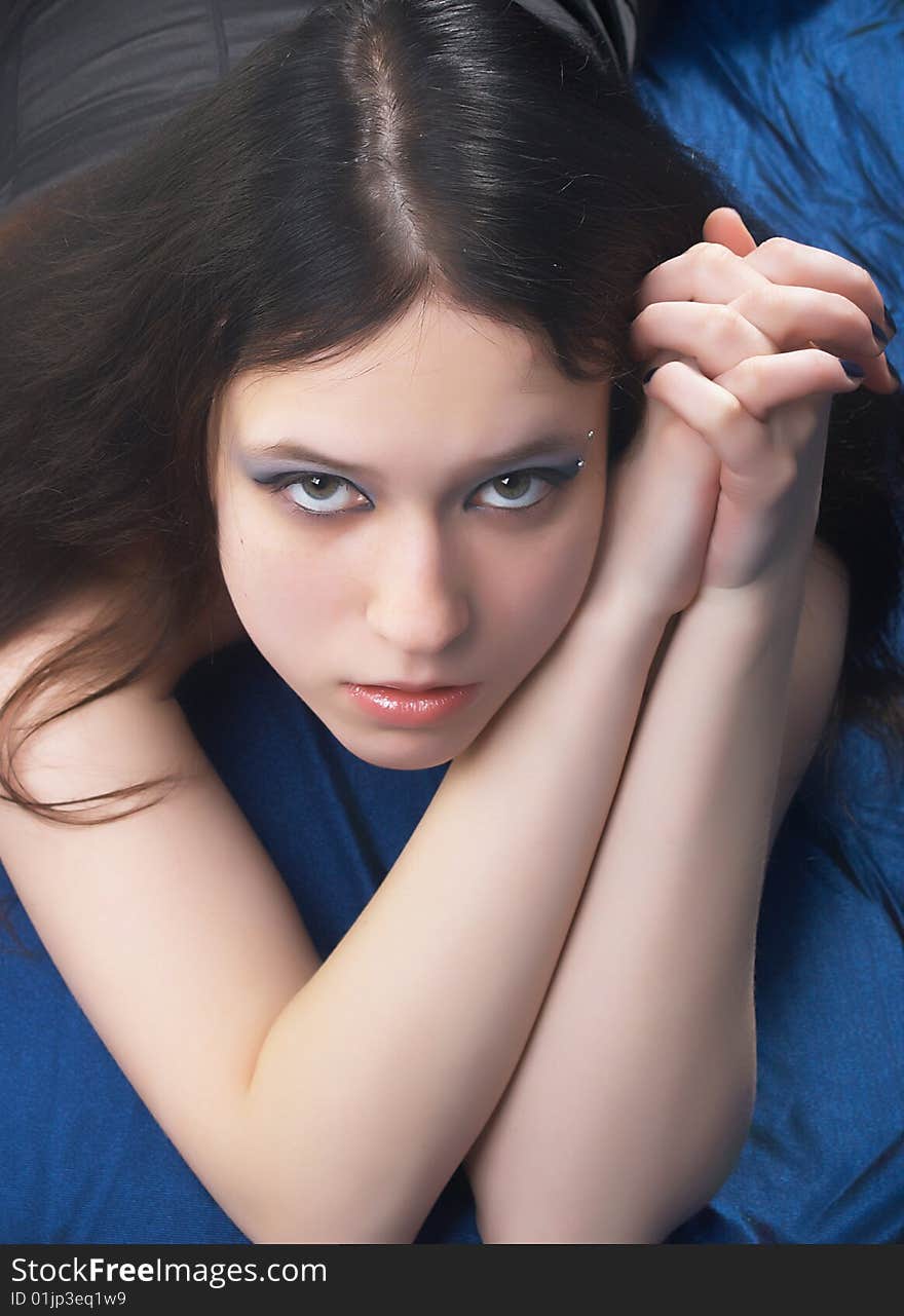 Black hair young woman portrait. Black hair young woman portrait