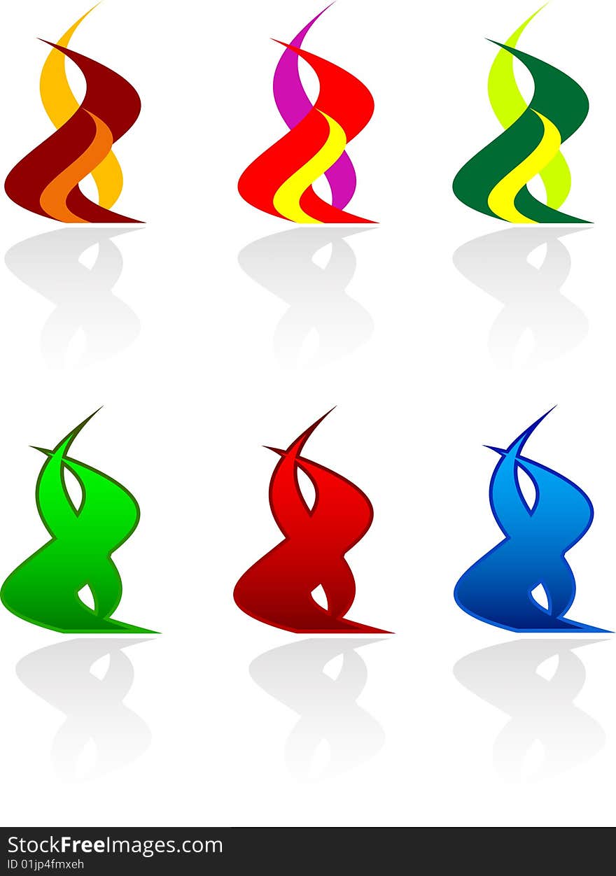 Vector symbol. Set of color flame.