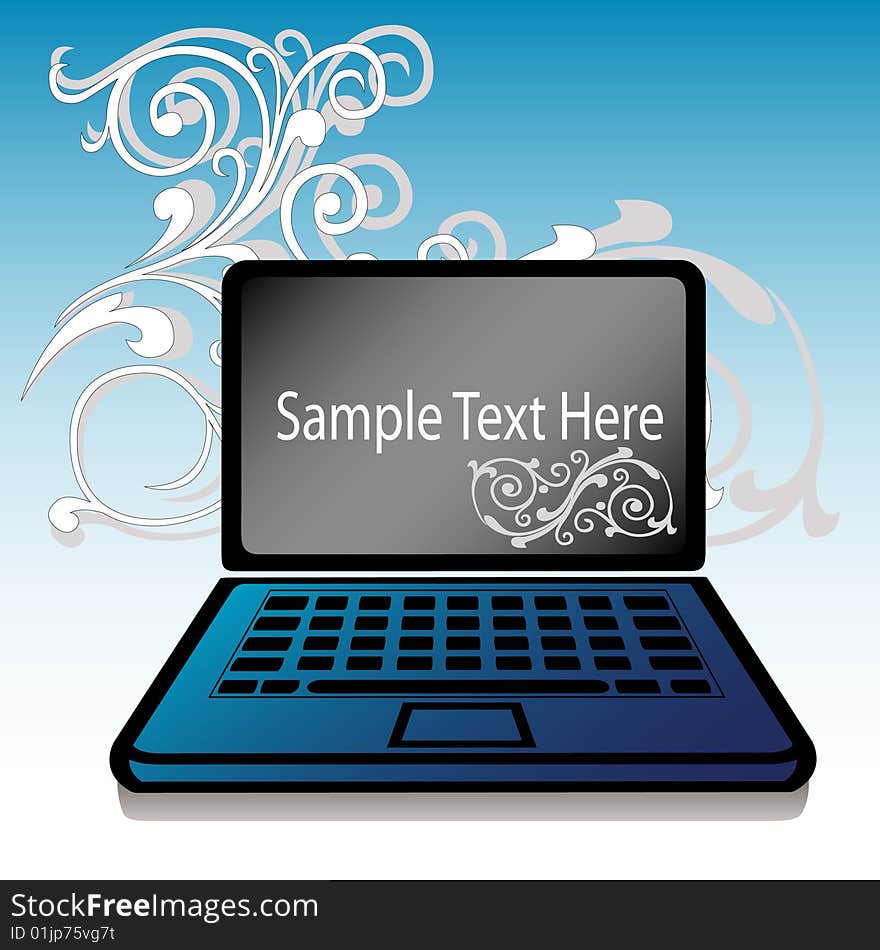 Vector illustration of a loptop on floral background. Vector illustration of a loptop on floral background