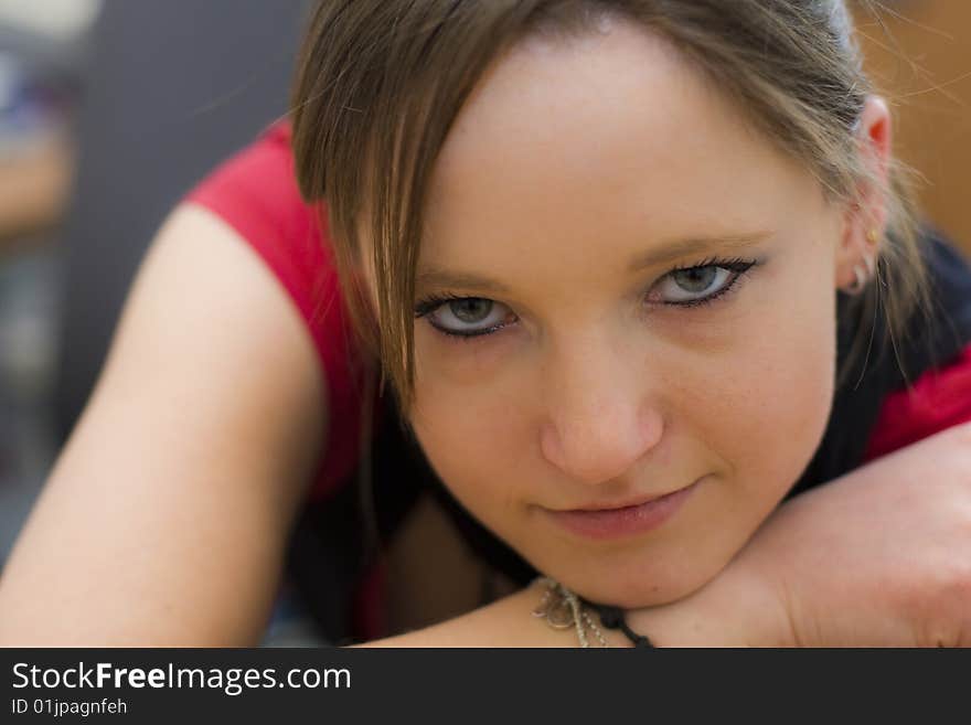 Portrait of a nice russian girl looking into the lens. Portrait of a nice russian girl looking into the lens