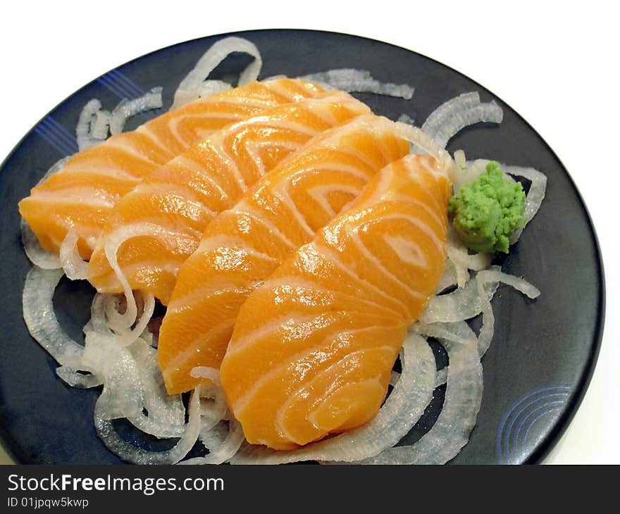 Fresh salmon sashimi on dish