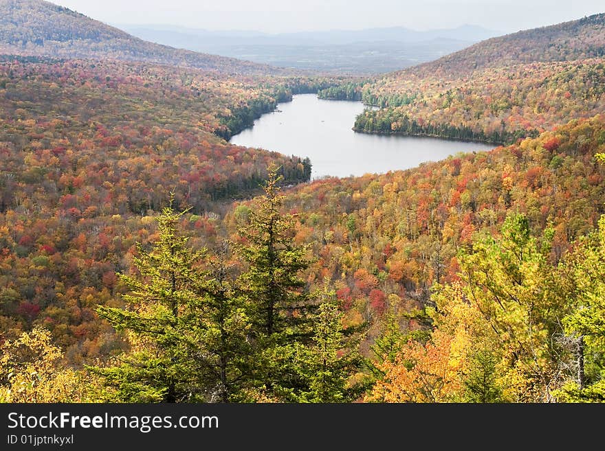 View of lake and fall foliage from Owls Head. View of lake and fall foliage from Owls Head