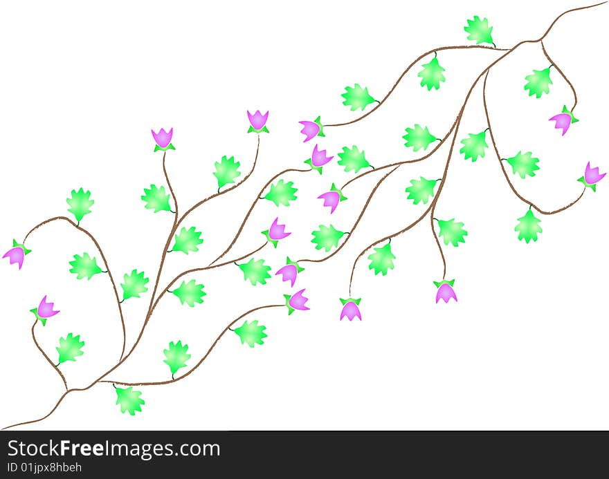 Flowerses on branch. Vector illustration