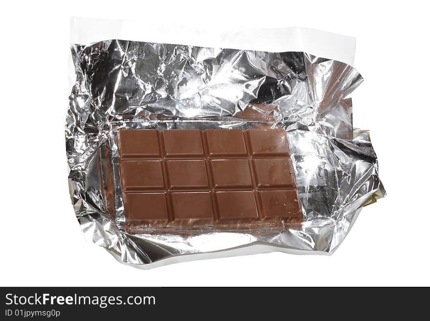 Bar of chocolate under the white background