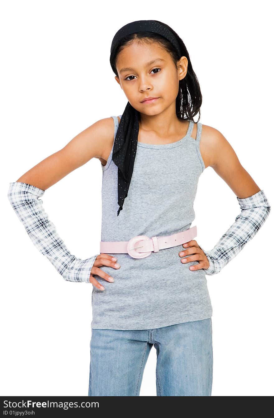 Portrait of a girl standing isolated over white