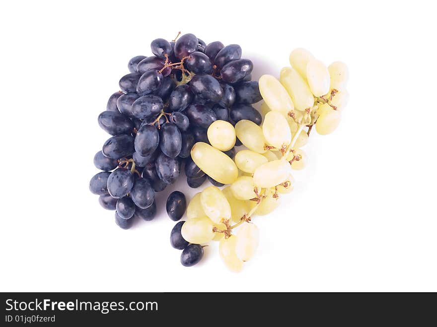 Black and green ripe grape isolated on white