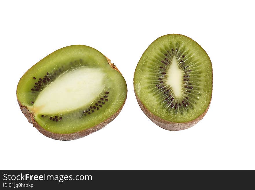 Two pieces of kiwi on a white.