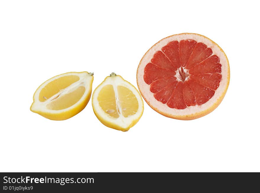 Ripe lemon and grapefruit  isolated on a white background. Ripe lemon and grapefruit  isolated on a white background.