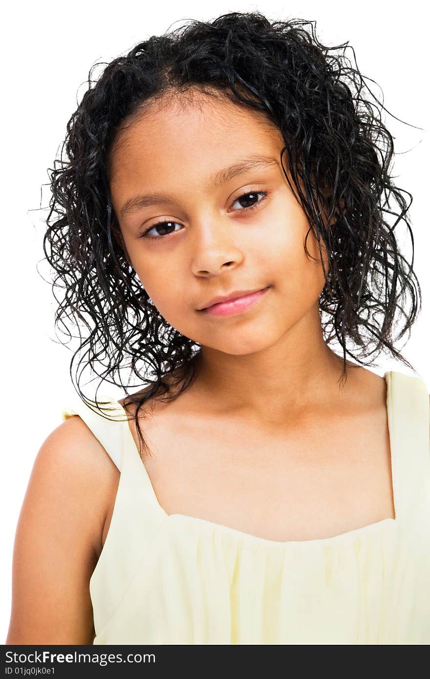 Close-up of a girl posing isolated over white