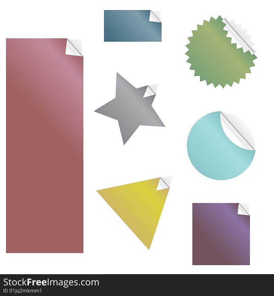 Peeling stickers set isolated on white in many different shapes