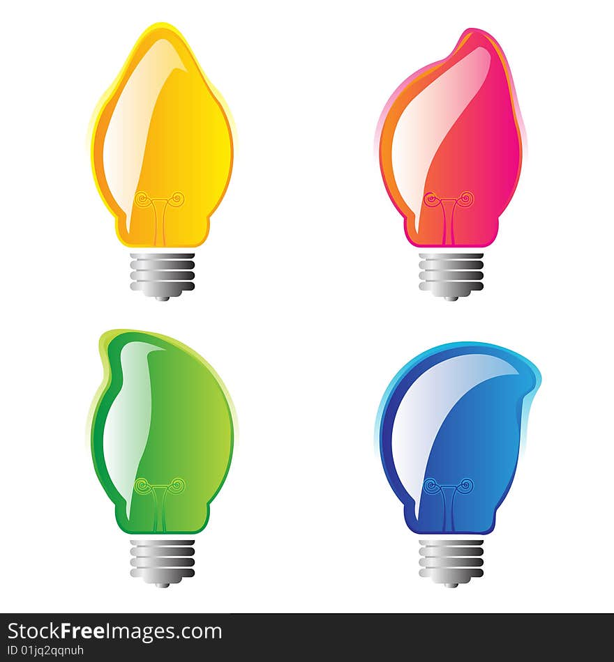 Set of colorful lightbulbs isolated on a white background as a set of 4. Set of colorful lightbulbs isolated on a white background as a set of 4