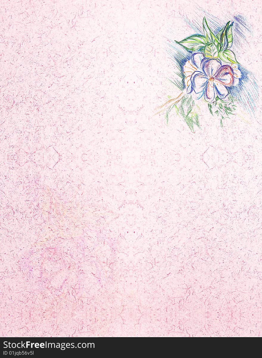 Appletree paper, pink texture paper with the picture of branch of flowering apple-tree. Much place is for inscriptions.