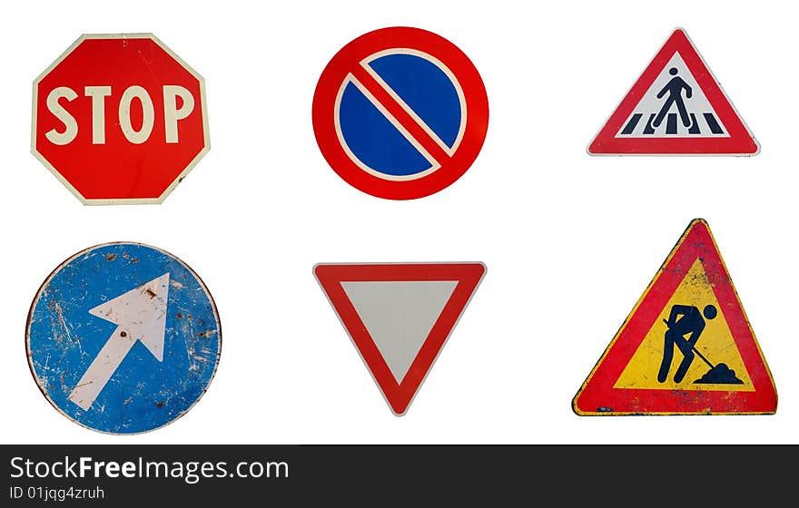 Six roadsign isolated over white