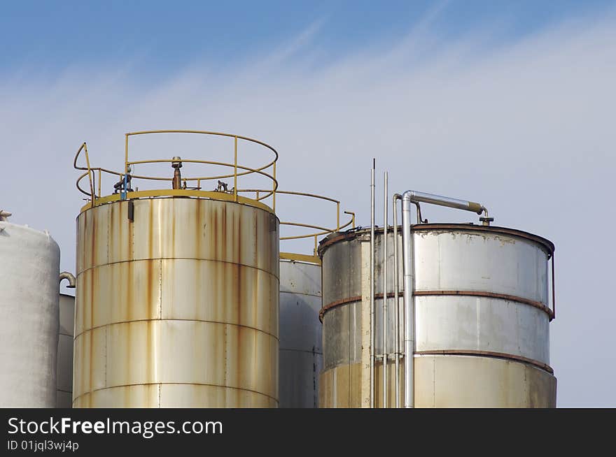 Group of industrial tanks for aging time. Group of industrial tanks for aging time