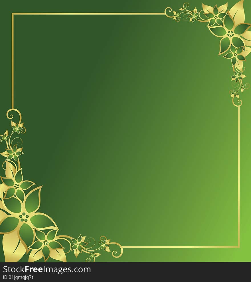 Golden and green floral background. Golden and green floral background