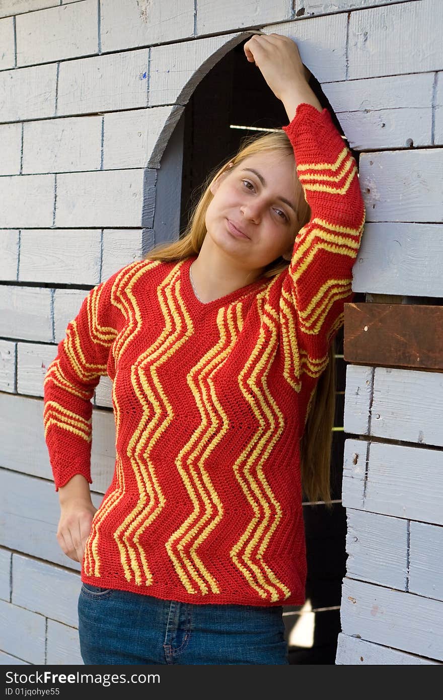 Girl in red pullover