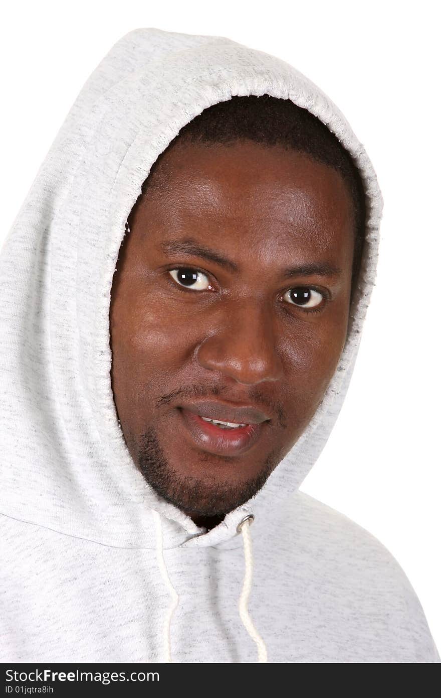 Young african american male on white background