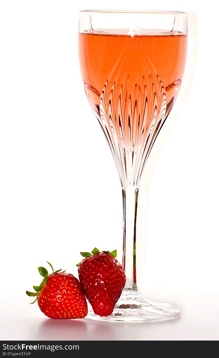 Glass of Wine with Strawberries on White Background