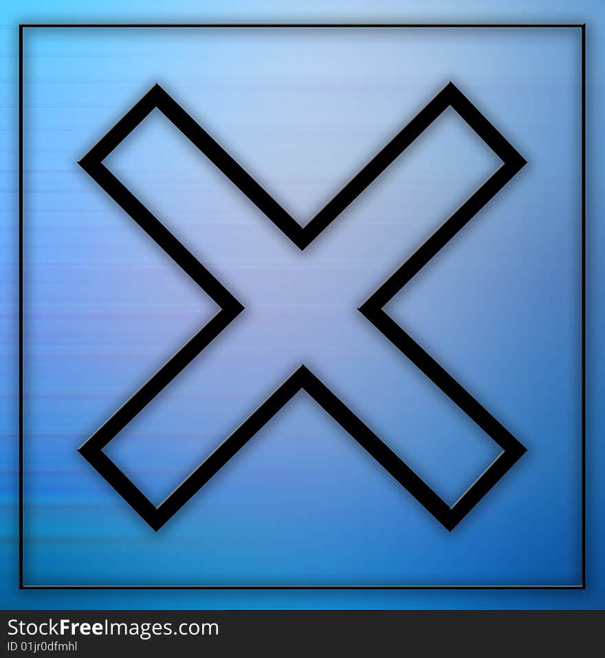 Black silhouette of X on blue background. Black silhouette of X on blue background