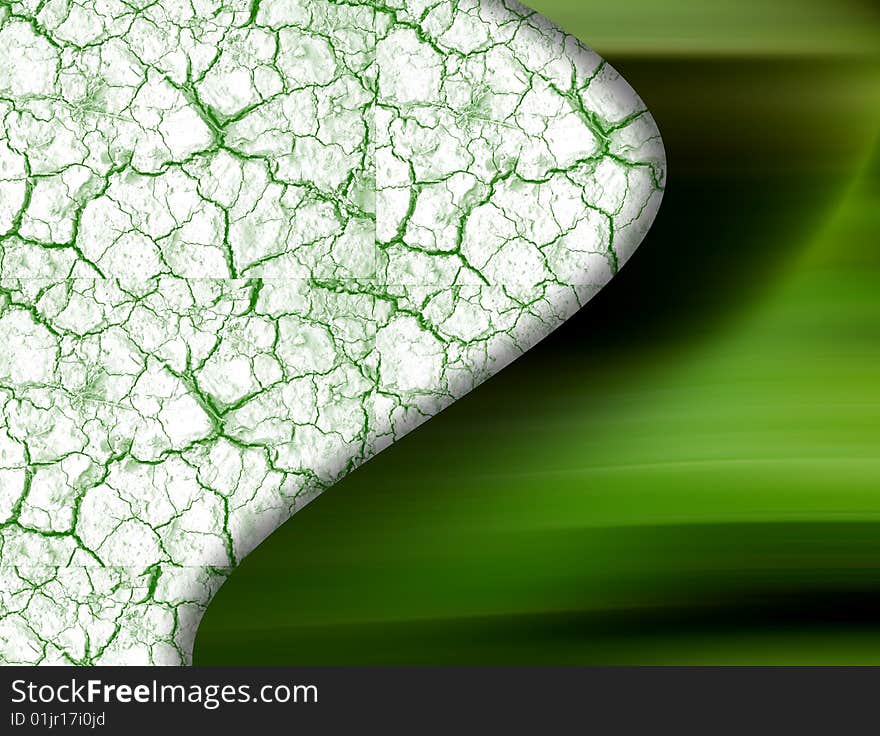 Green wave on cracked and white background