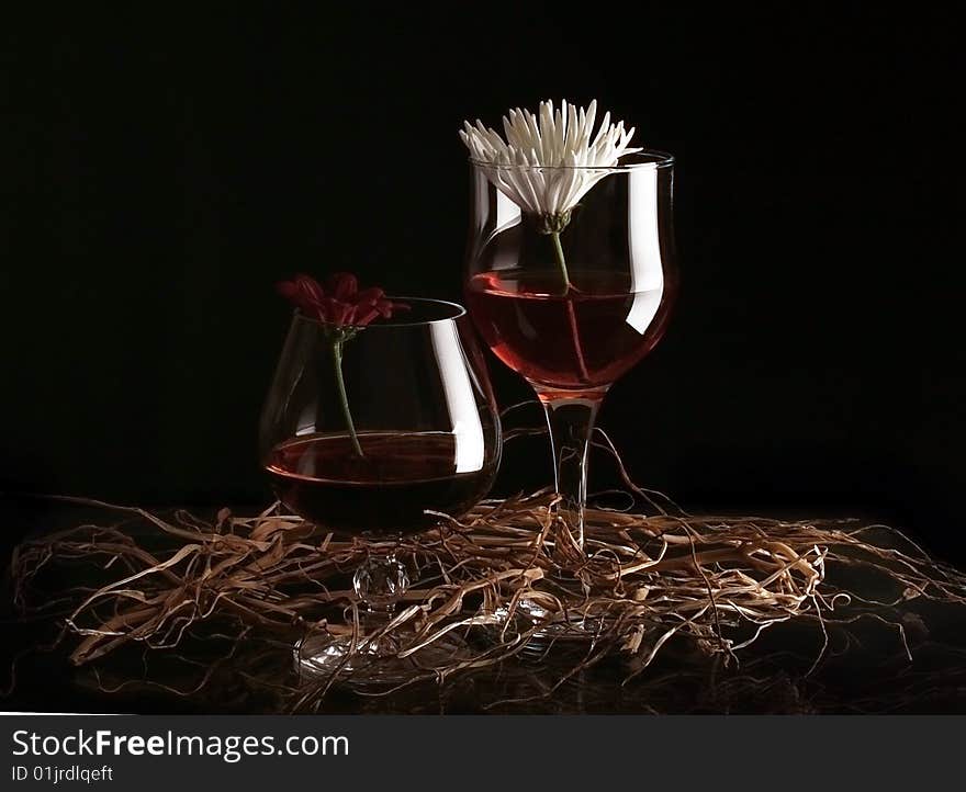 Two goblets on black background. Two goblets on black background.