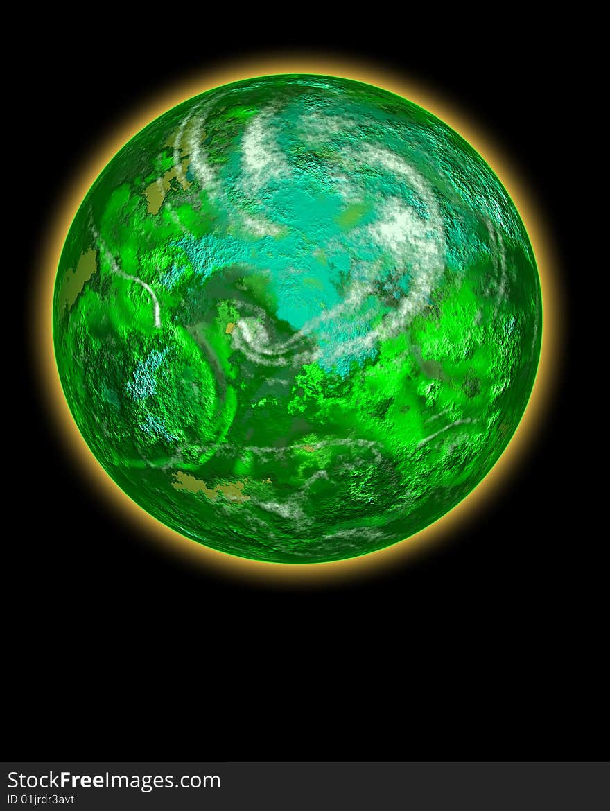 Computer made background image with green planet. Computer made background image with green planet