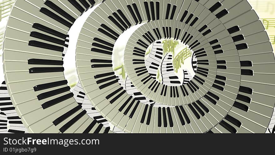 3D musical background with piano rings and notes