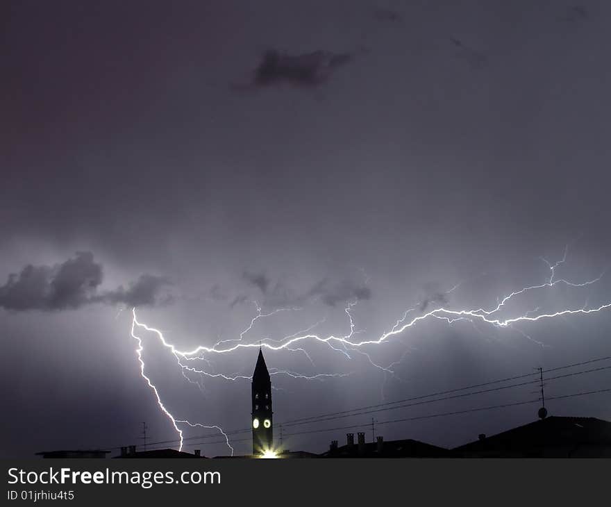 A big lightning in a summer storm. A big lightning in a summer storm