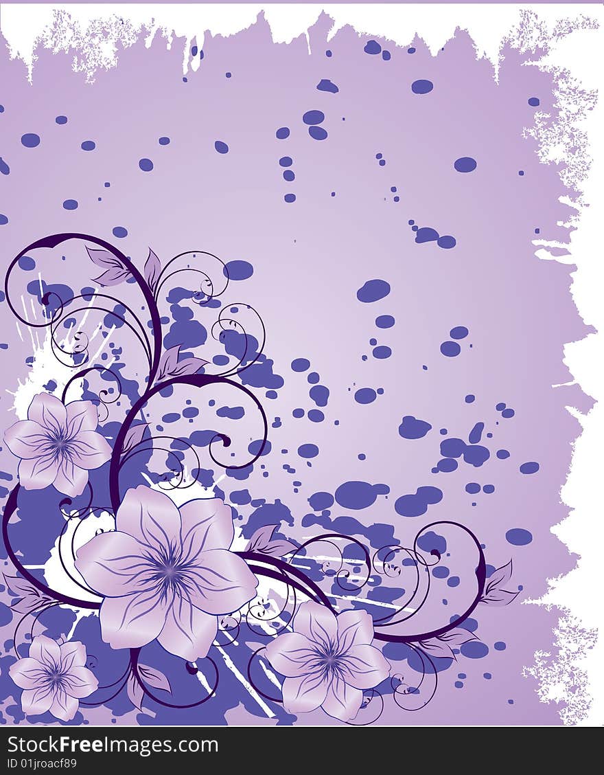 Purple flowers on grunge background, , illustration