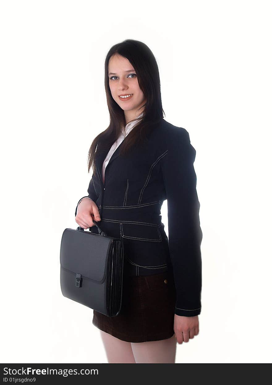 The beautiful businesswoman in a black jacket. The beautiful businesswoman in a black jacket