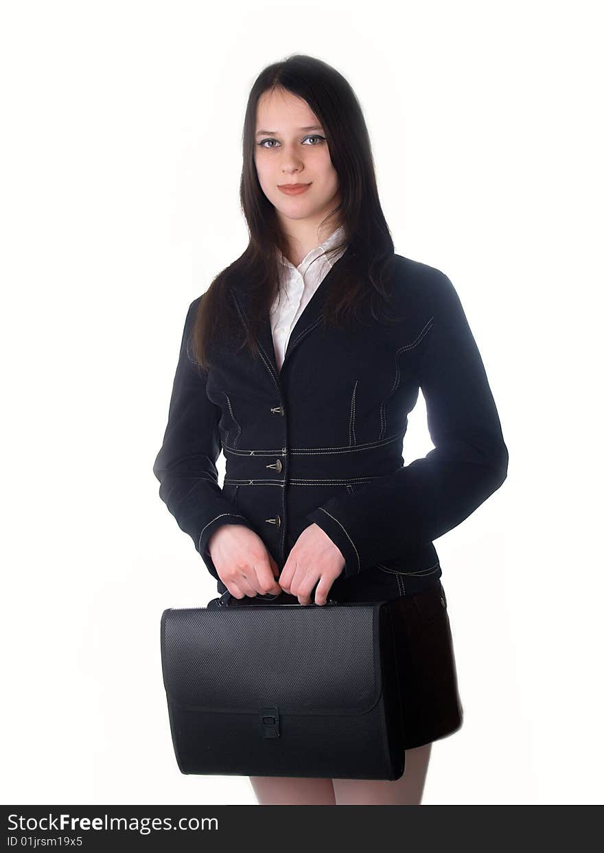 The beautiful businesswoman in a black jacket. The beautiful businesswoman in a black jacket