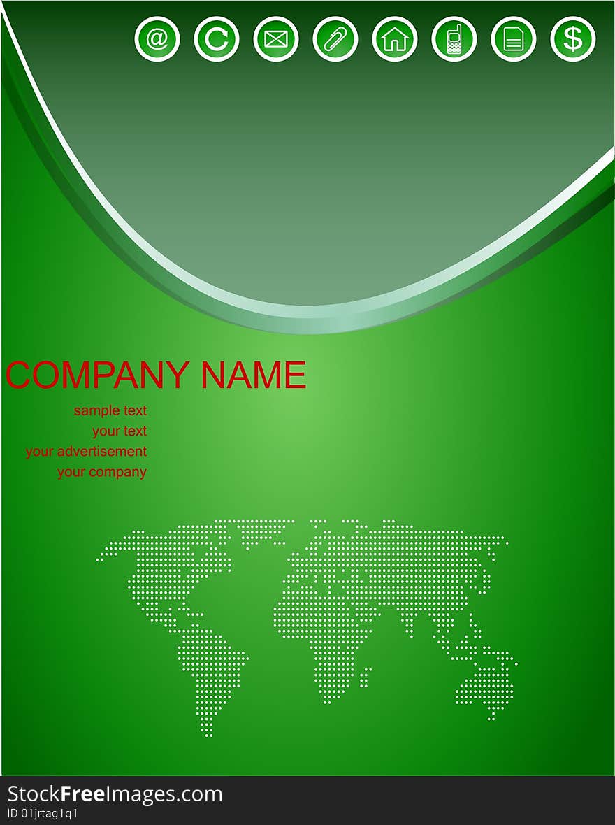 Green web template background with banary world's map