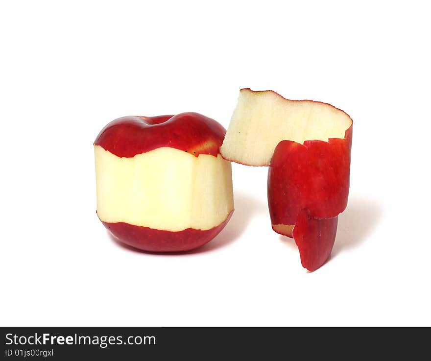 Red apple with peelings fruit